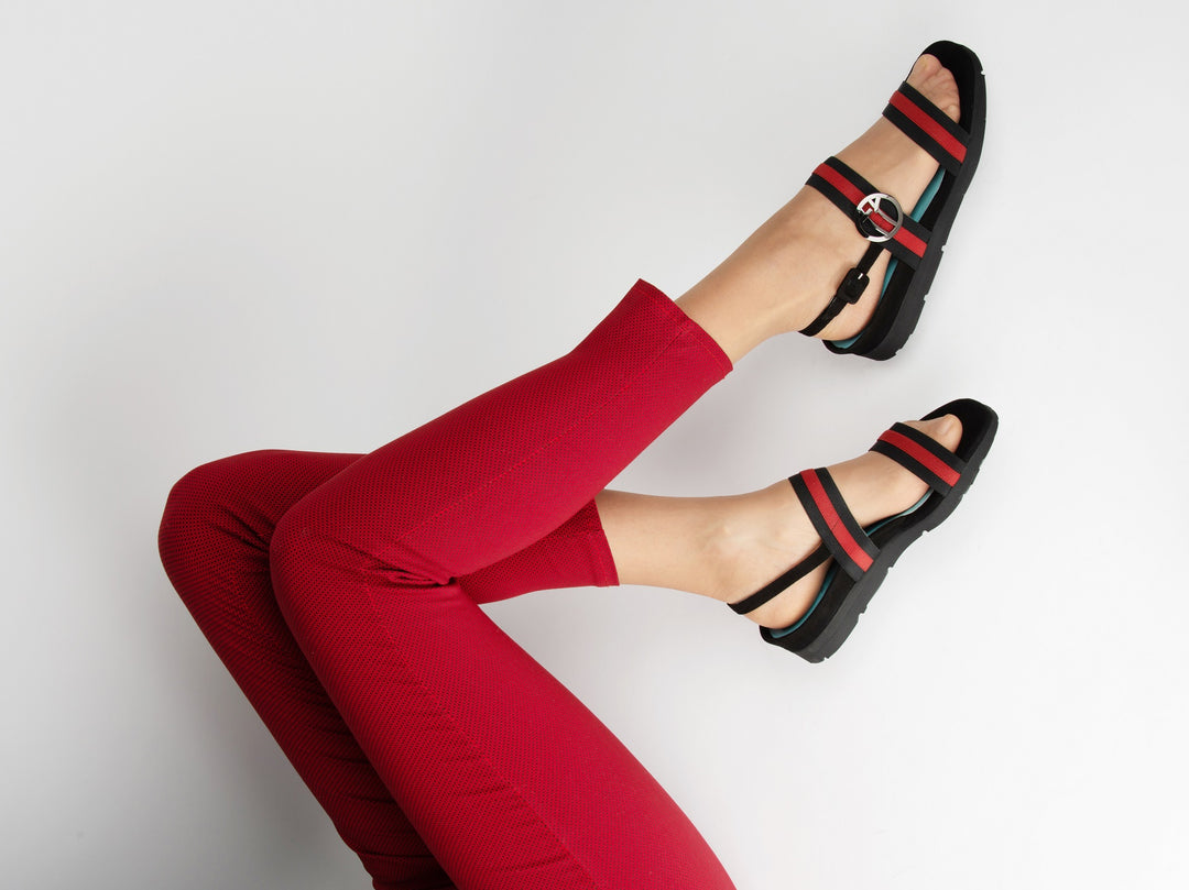Elastic Platform Sandals - Thierry Rabotin presents Katia a pair of blue and red platform sandals with elastic straps